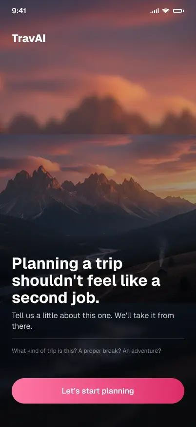 TravAI guided start screen